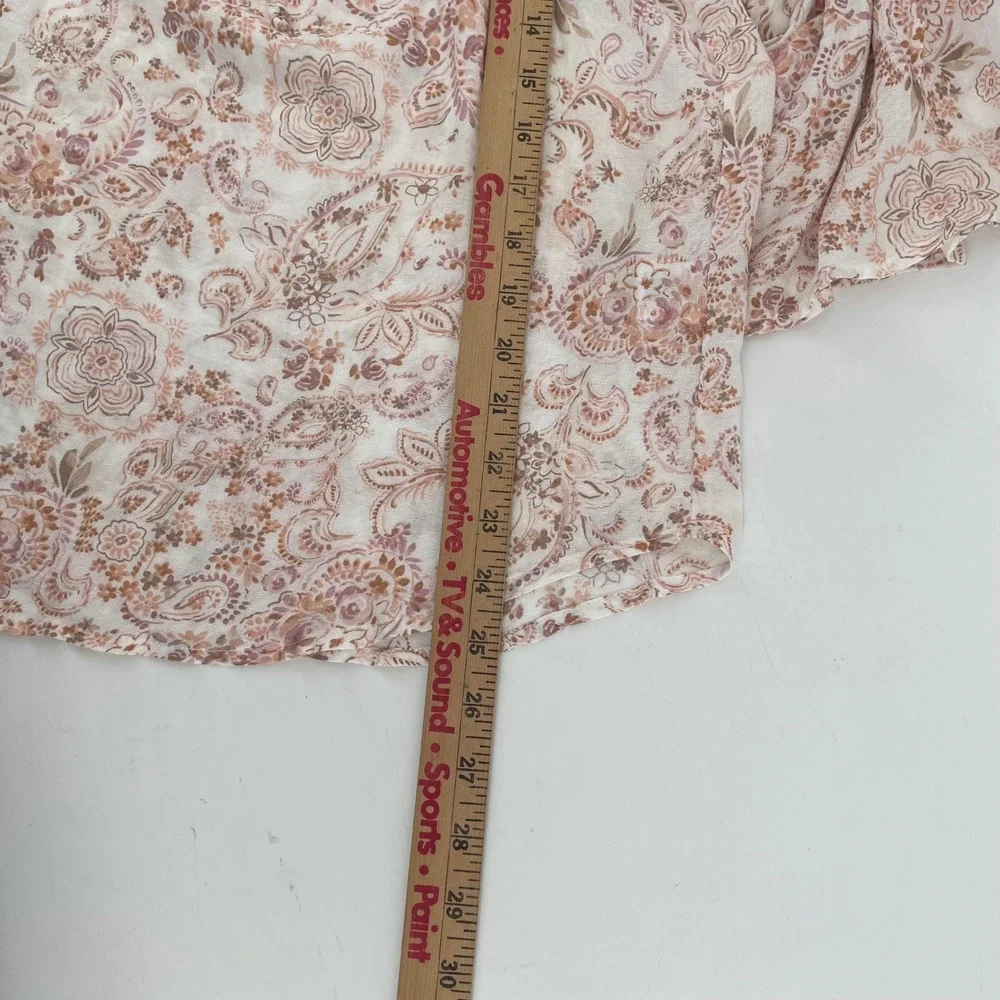 Peasant Blouse Womens Medium Pink Paisley Boho‎ Bell Sleeve Cottagecore Ethereal